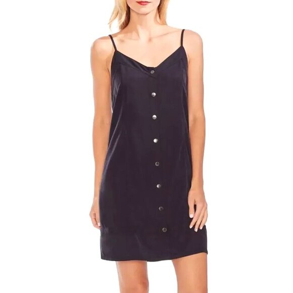 Vince Camuto Dresses & Skirts - Vince Camuto Sz XS Solid Navy Blue Spaghetti Strap Mini Slip Dress Button Front